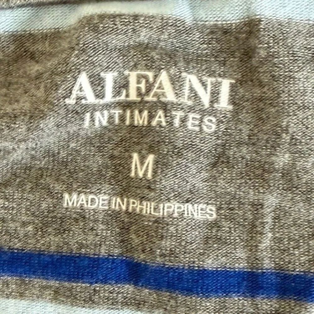 Alfani Intimates Pajama Set Medium Blue Grey Striped Long Sleeve Joggers Lounge